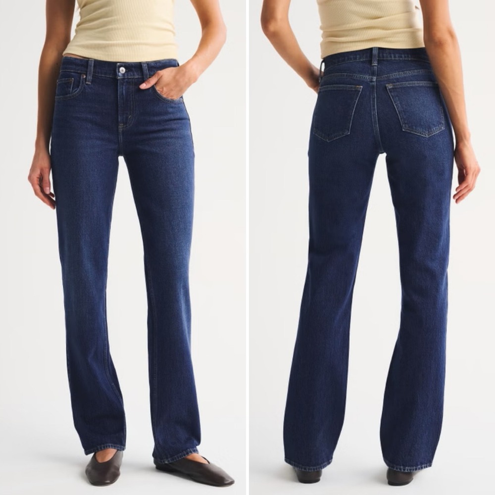 Abercrombie & Fitch The 90s Straight Mid Rise Jeans Dark Wash Blue 28 Long